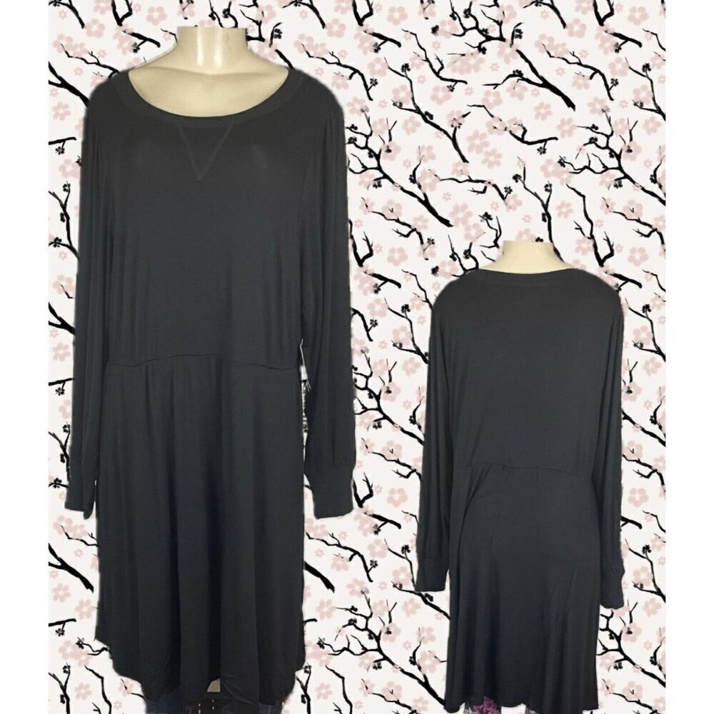 Torrid +3 Black Crew Neck Stretch Waist Side Pockets Long Sleeve Skater Dress